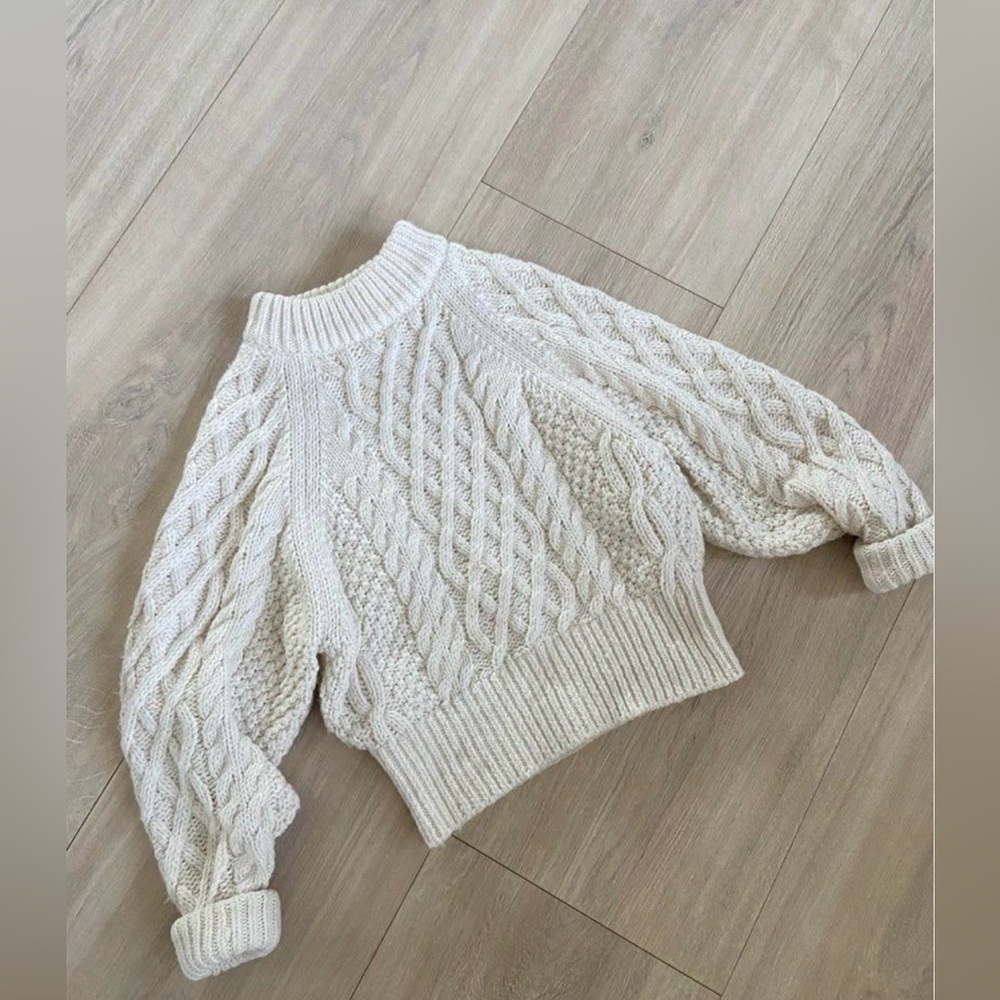 H&M Cream Cable Knit Mock Neck Wool Blend Sweater